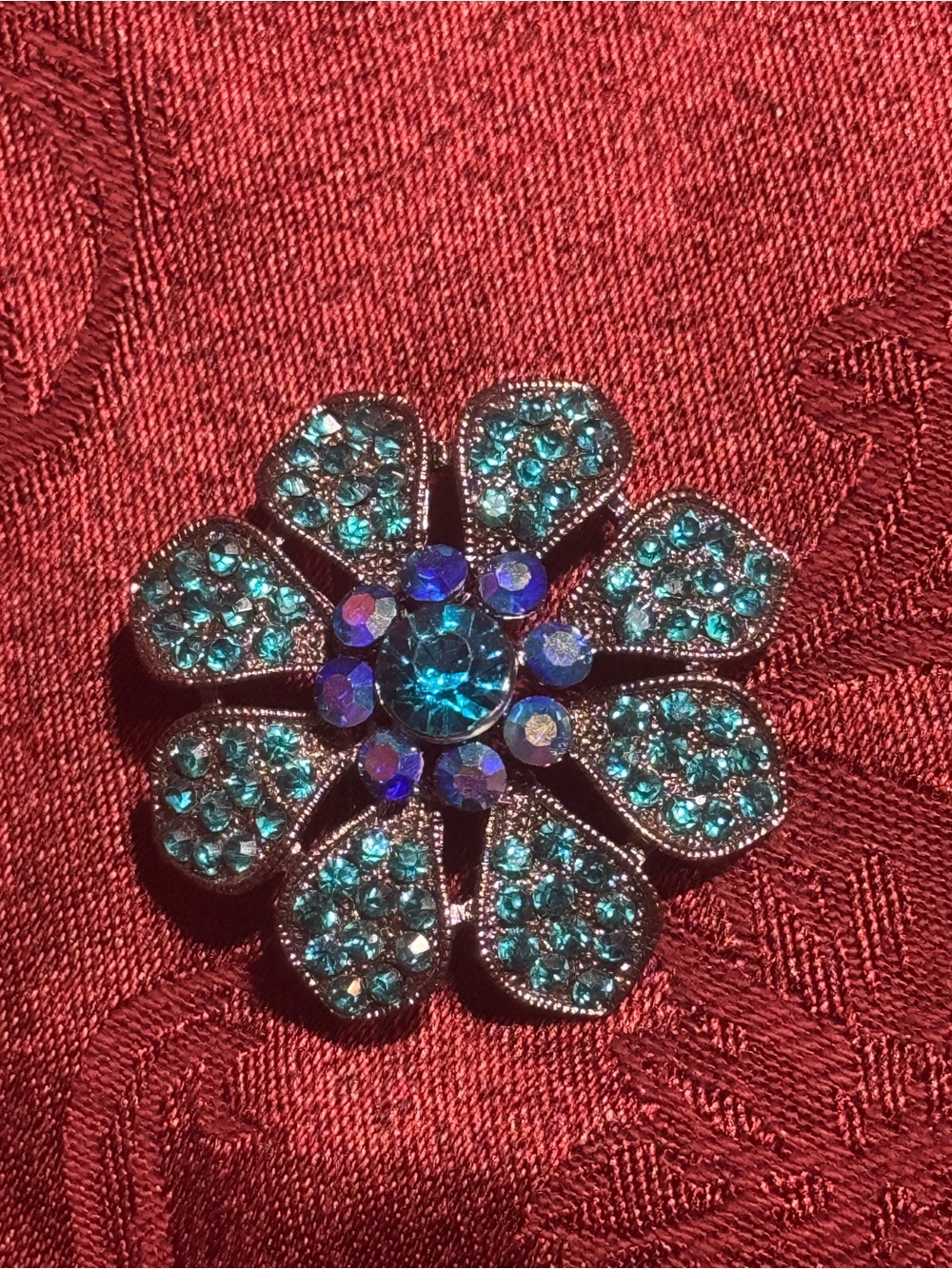 Gorgeous Teal Crystal Flower Brooch - Women's Jewelry